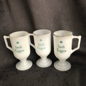 Vintage Irish Cream White Milk  3 Glass Footed Mugs